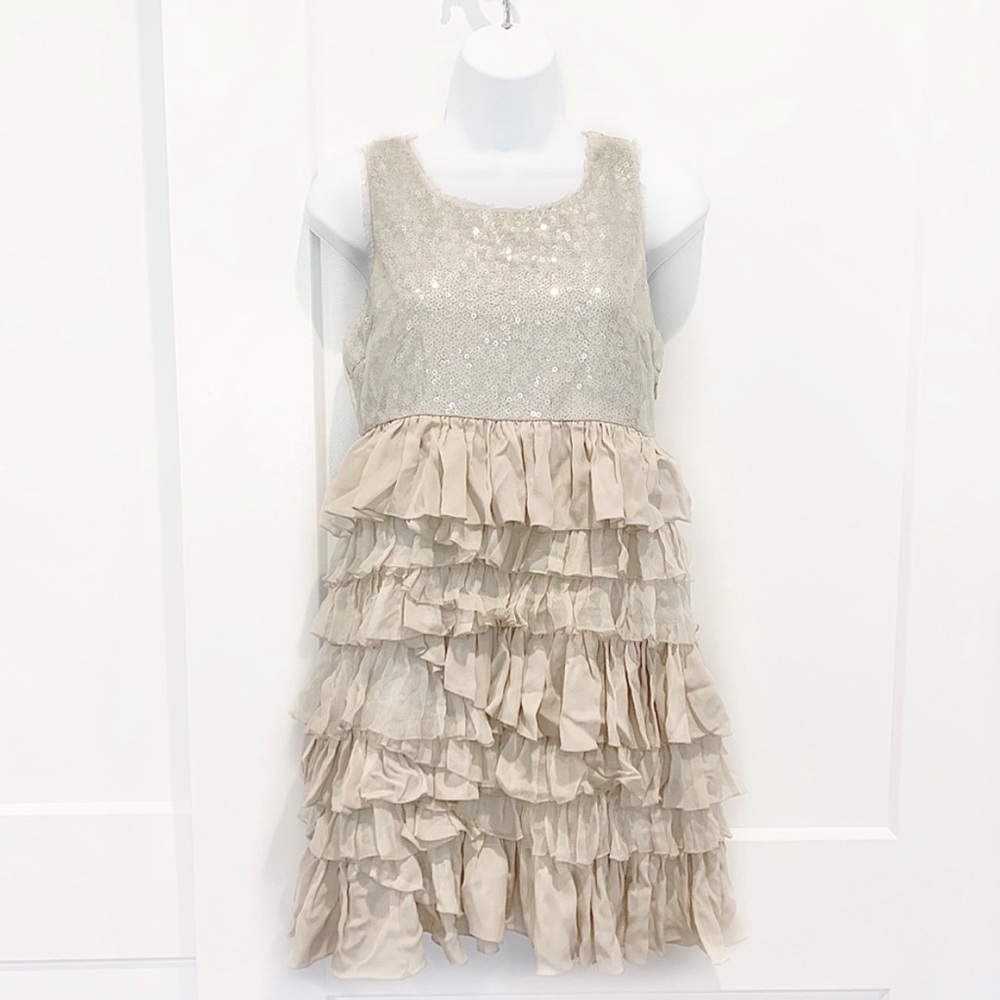 Alice & Olivia Sleeveless Sequin Silk Chiffon Ruffle Tiered Mini Dress